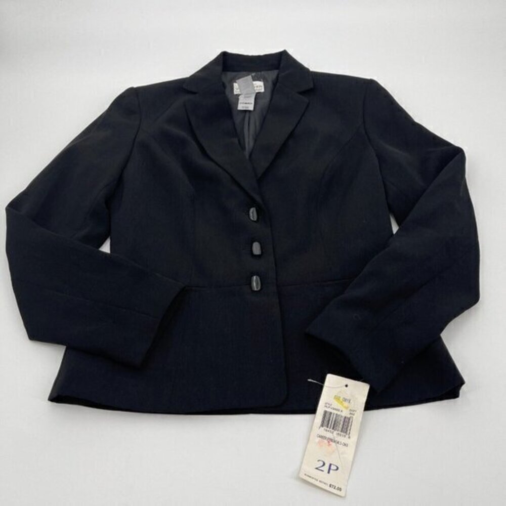 Villager Womens Blazer 2P Petites Black Business Casual Lined Preppy Classic New